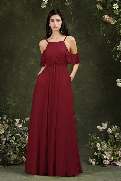 A-Line Spaghetti Straps Floor-length Ruffles Bridesmaid Dress With Pockets_2