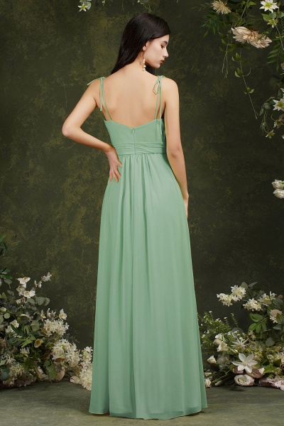 Simple Spaghetti Straps Backless A-Line Floor-length Chiffon Bridesmaid Dress With Pockets Split_7