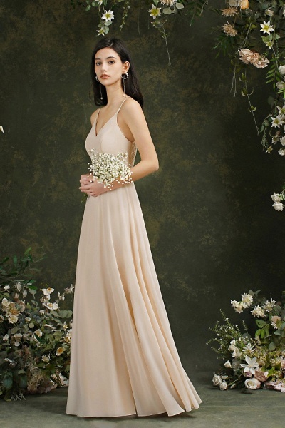 Elegant Long A-line V-neck Floral Lace Backless Bridesmaid Dresses_8