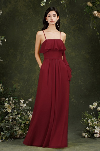 Stunning Chiffon Spaghetti Straps A-line Backless Ruffles Bridesmaid Dress With Pockets_3