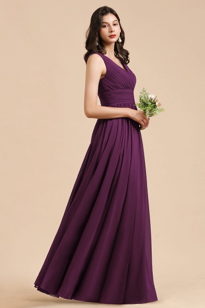 Elegant Long A-line V-neck Ruched Chiffon Bridesmaid Dress_3