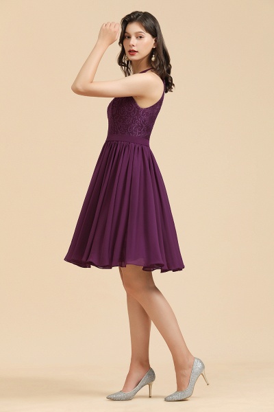 Short A-line Halter Lace Bridesmaid Dress Chiffon Wedding Party Dress_3