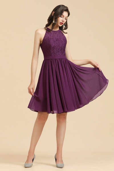 Short A-line Halter Lace Bridesmaid Dress Chiffon Wedding Party Dress_8