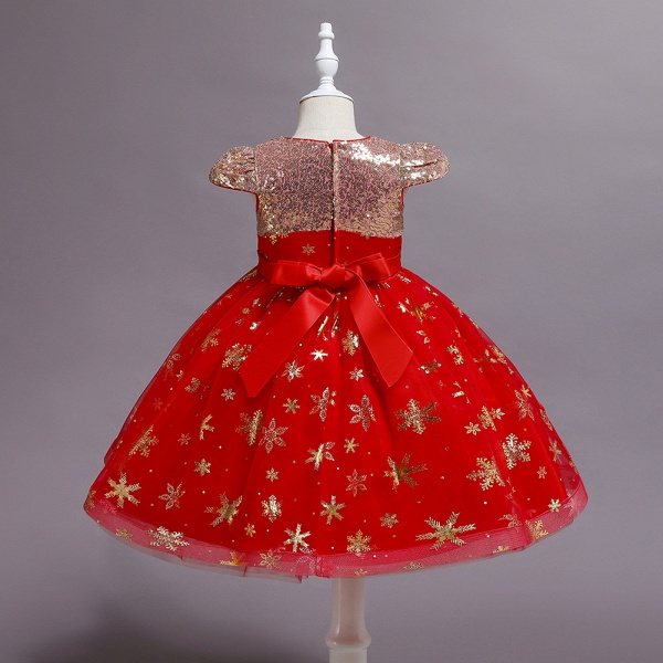 Kurzes rotes Blumenmädchenkleid in A-Linie mit Glitter-Tüll für die Hochzeit_11