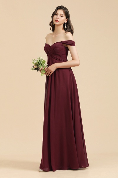 Lange A-Linie, schulterfrei, Chiffon-Brautjungfernkleid, elegantes Hochzeitskleid_5