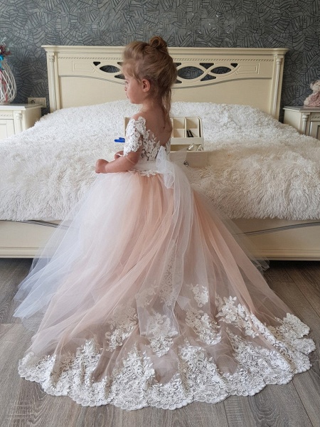 Süße lange Prinzessin Boho Blumenmädchenkleider mit Ärmeln_2