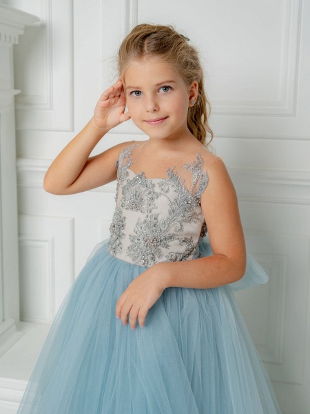 Cute Long A-line Tulle Boho Flower Girls Dresses with bow_3