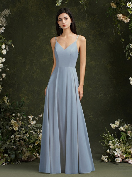 Elegant Long A-line V-neck Floral Lace Backless Bridesmaid Dresses_5