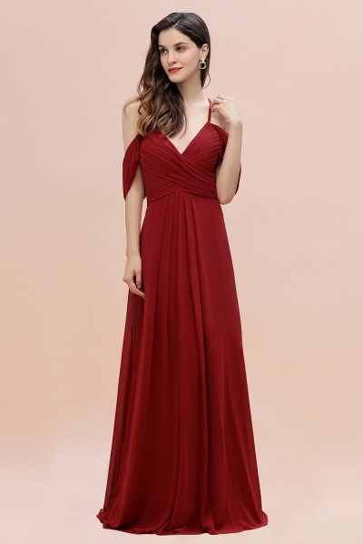 Elegant Long A-line Chiffon V-neck Bridesmaid Dress with Straps Cross Back