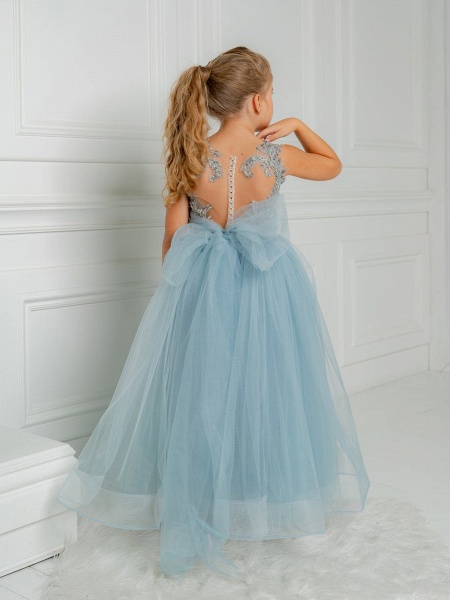 Cute Long A-line Tulle Boho Flower Girls Dresses with bow_2