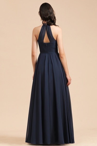 Long A-line Halter Chiffon Bridesmaid Dress Dark Navy Evening Maxi Dress_8