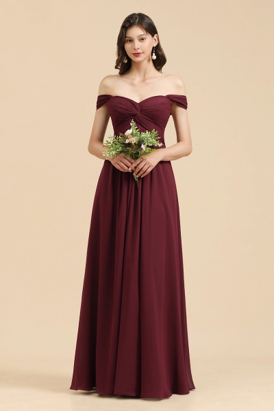 Lange A-Linie, schulterfrei, Chiffon-Brautjungfernkleid, elegantes Hochzeitskleid_1