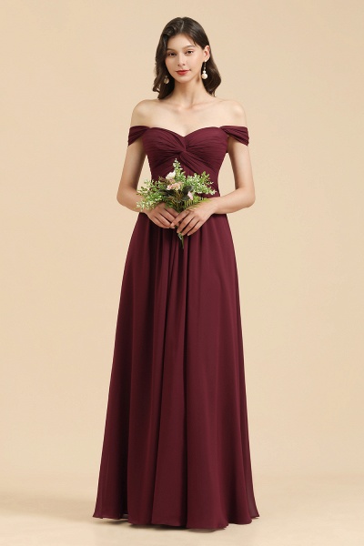 Long A-line Off the Shoulder Chiffon Bridesmaid Dress Elegant Wedding Party Dress