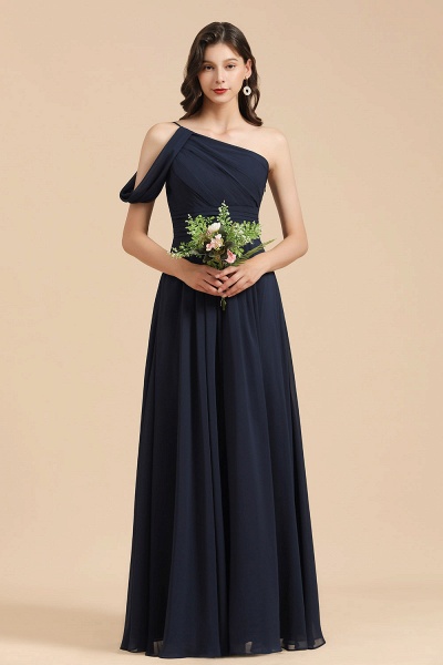 Lange A-Linie Chiffon One-Shoulder-Brautjungfernkleid Dark Navy Kleider für Hochzeitsfeiern