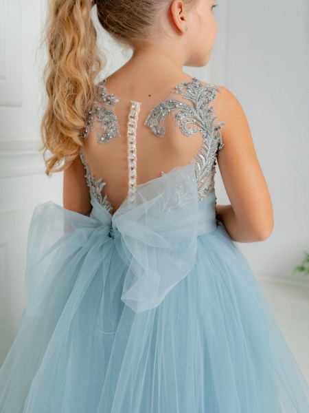 Cute Long A-line Tulle Boho Flower Girls Dresses with bow_4