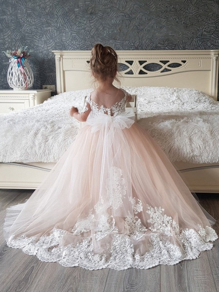 Süße lange Prinzessin Boho Blumenmädchenkleider mit Ärmeln_1