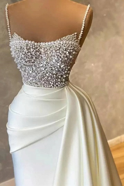Long Mermaid Strapless Sequins Pearls Satin Formal Prom Dresses_3