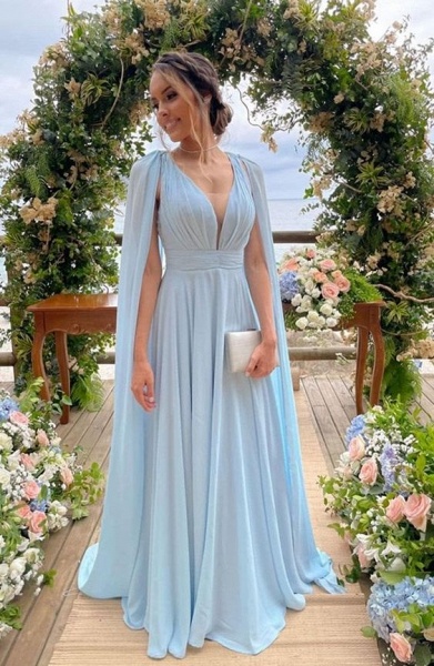 Simple Long A-line V-neck Chiffon Bridesmaid Dresses_1