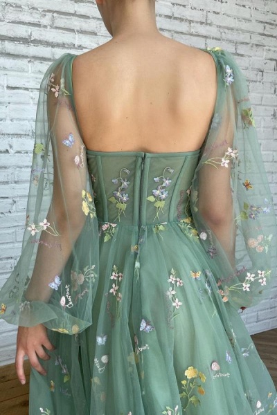 Romantic Short A-line Sweetheart Flowers Prom Dresses with Sleeves_3