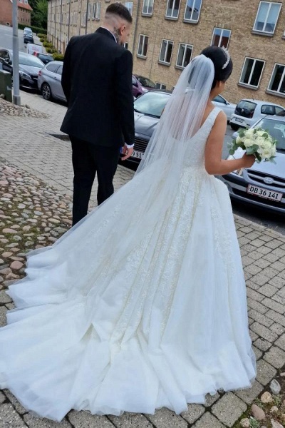 Gorgeous Long A-line Square Neck Sleeveless Backless Wedding Dress_5