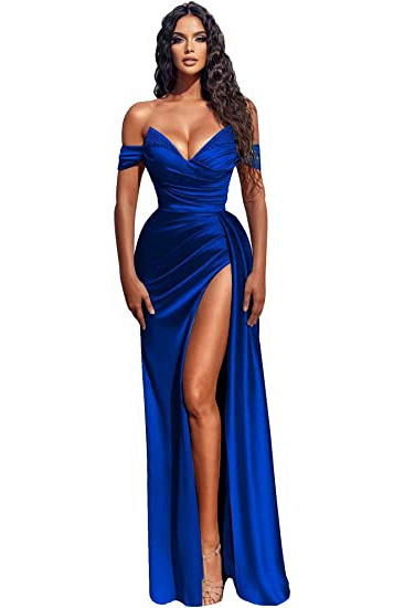 Sexy Sheath Off-the-shoulder Deep V-neck Sequins Ruffles Prom Dress With Slit_18