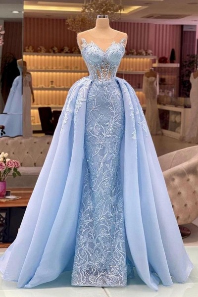 Charming Long Mermaid Sweetheart Lace Formal Prom Dress with with Sweep Train_1