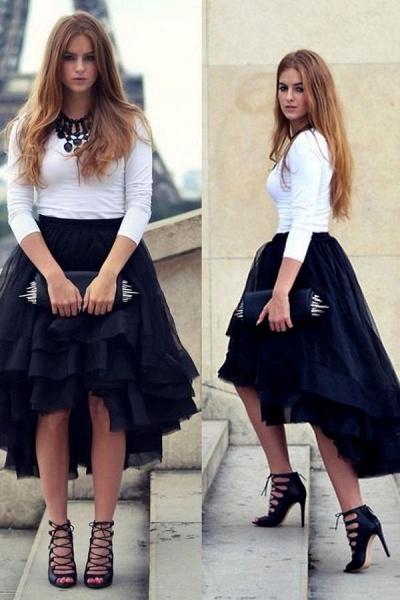 Casual High Low Tiered Tulle Satin Skirt Girl Gown Tutu Skirt Women_3
