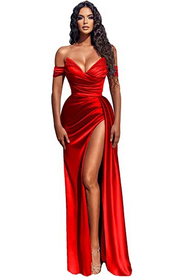 Sexy Sheath Off-the-shoulder Deep V-neck Sequins Ruffles Prom Dress With Slit_6