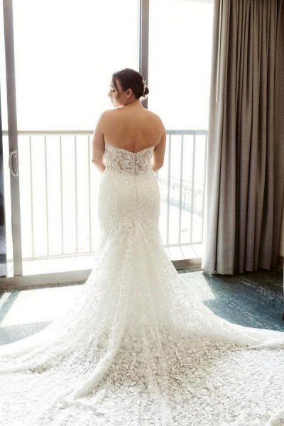 Stylish Long Mermaid Sweetheart Floral Lace Wedding Dresses_2