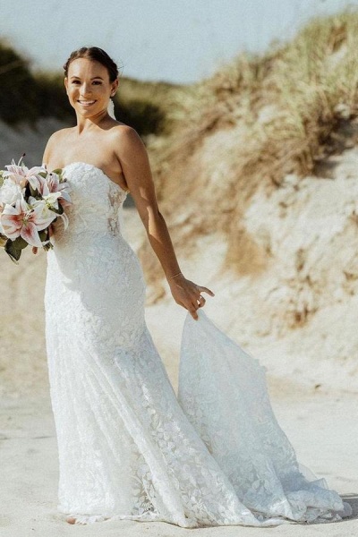 Stylish Long Mermaid Sweetheart Floral Lace Wedding Dresses