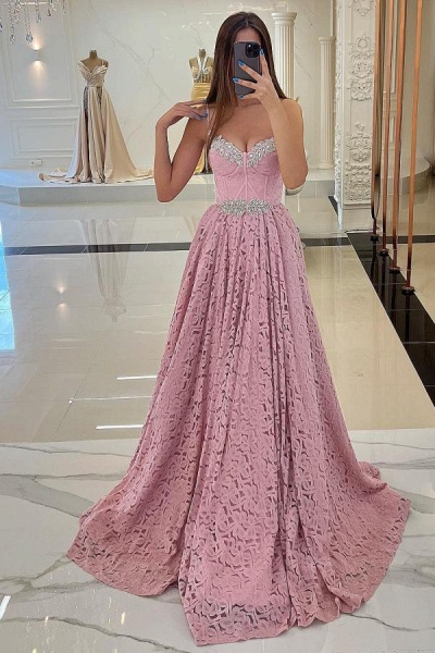 Stunning Long A-line Sweetheart Beadings Lace Prom Dresses_3
