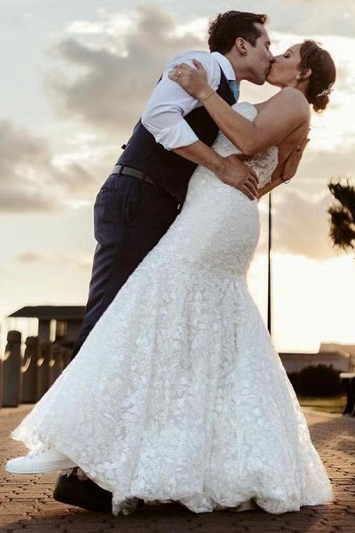 Stylish Long Mermaid Sweetheart Floral Lace Wedding Dresses_3