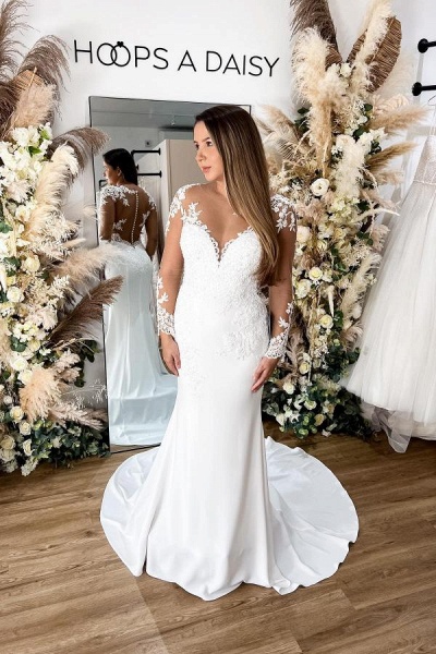 Long Mermaid Sweetheart Tulle Backless Wedding Dress White Floral Lace Bridal Dresses_1