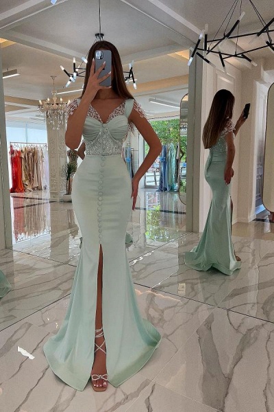 Stunning Long Mermaid Sweetheart Satin Sequins Prom Dress with Slit_1