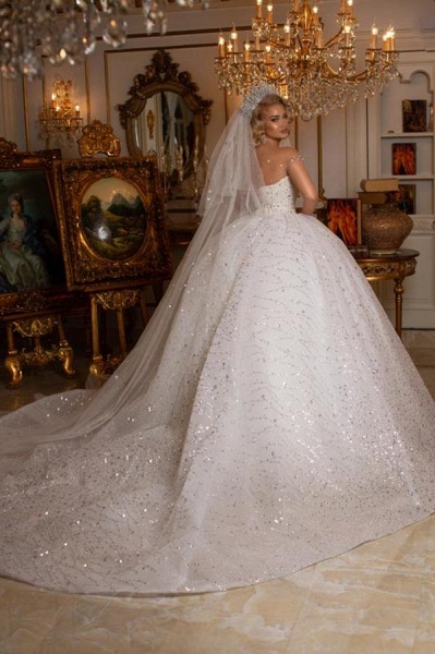 Elegant Sweetheart Off the Shoulder Floor Length Lace Ball Gown Wedding Dress with Appliques_2