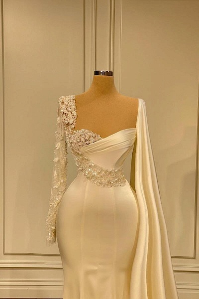 Trumpet/Mermaid V neck Ivory Lace Formal Prom Dress Evening Dress OKR5 –  Okdresses