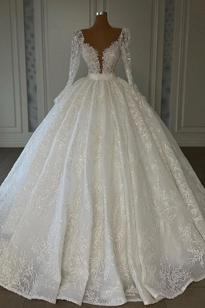 Luxus Brautkleider Mit Ärmel | Prinzessin Hochzeitskleider Spitze_1