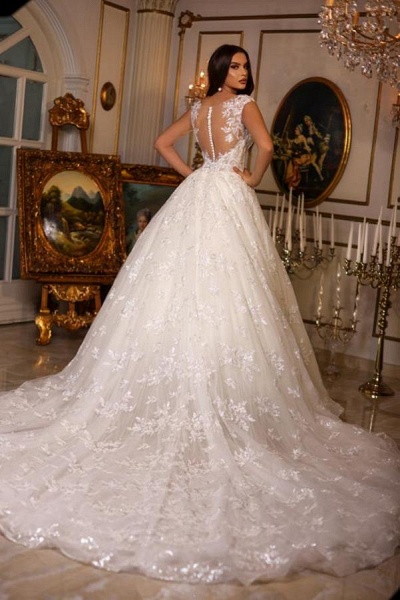 Long A-line Sweetheart Tulle Lace Open Back Wedding Dresses_2