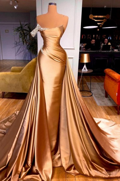 Beautiful Long Mermaid Off the Shoulder Satin Prom Dresses_1