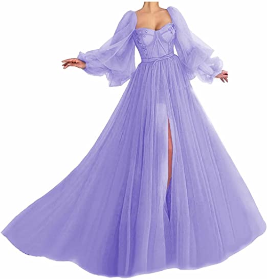 Sexy Long Sleeves Sweetheart Durchsichtig Mieder Abendkleid | Günstige Front Slit Blue Langes Abendkleid_12