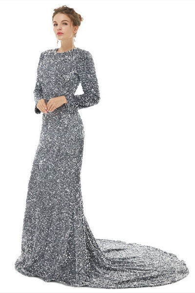 Elegant Long Sleeve Mermaid Sequins Prom Dress with Overskirt_3