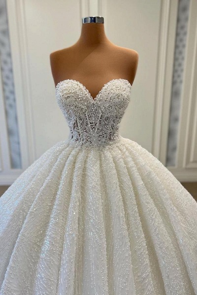 Gorgeous Long Ball Gowns Sweetheart Sleeveless Sequined Wedding Dresses_2