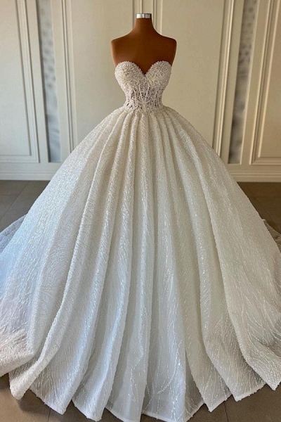 Gorgeous Long Ball Gowns Sweetheart Sleeveless Sequined Wedding Dresses_1