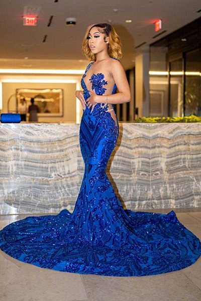 Fabulous Long Mermaid Jewel Asymmetrical Tulle Lace Prom Dress_2