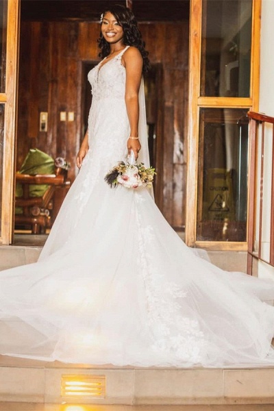 Elegantes A-Linien-Hochzeitskleid aus Tüll mit herzförmigen Trägern und Kapellenschleppe_5