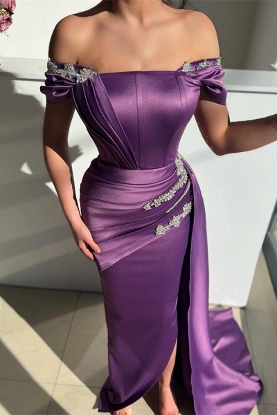 Gorgeous Long Mermaid Off the Shoulder Satin Prom Dress with slit_2