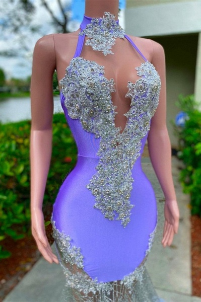 Charming Purple Long Mermaid Halter Satin Tulle Prom Dress_2