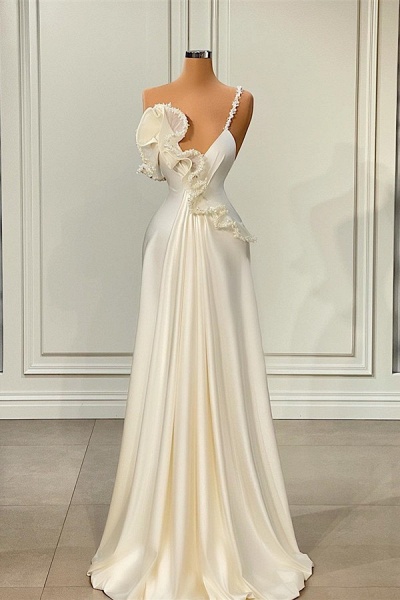 Charming Long A-line Asymmetrical Satin Prom Dress with Ruffles_1