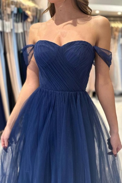 Elegant Long A-line Off the Shoulder Tulle Formal Prom Dresses_4