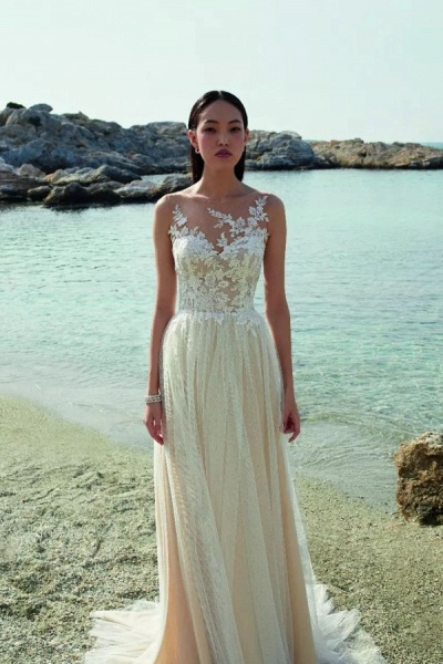 Boho Long A-line Sweetheart Chiffon Lace Wedding Dresses_1